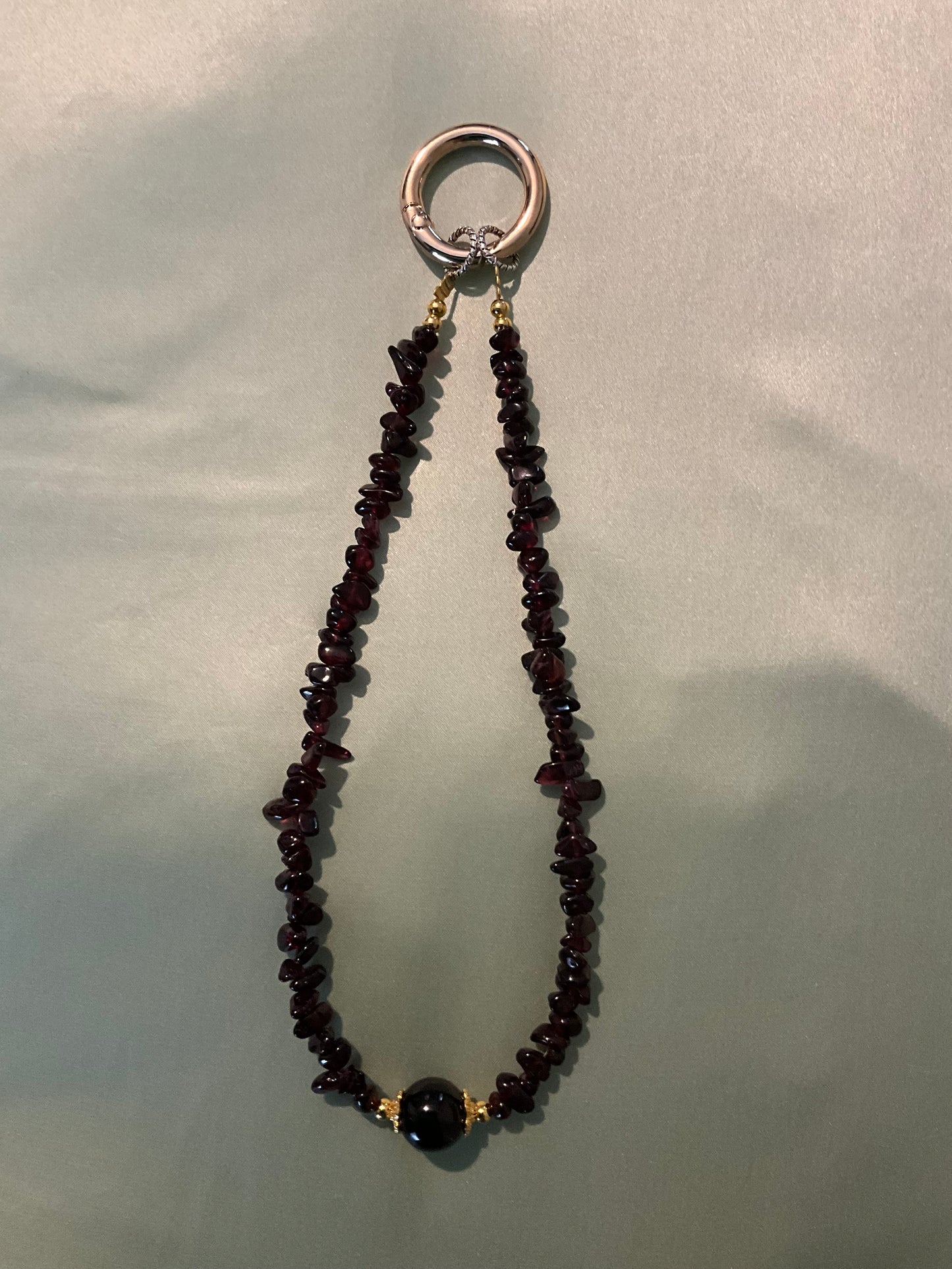 Crystal Phone Charm - Rich Red Garnet crystal chips with Gold coloured hardware