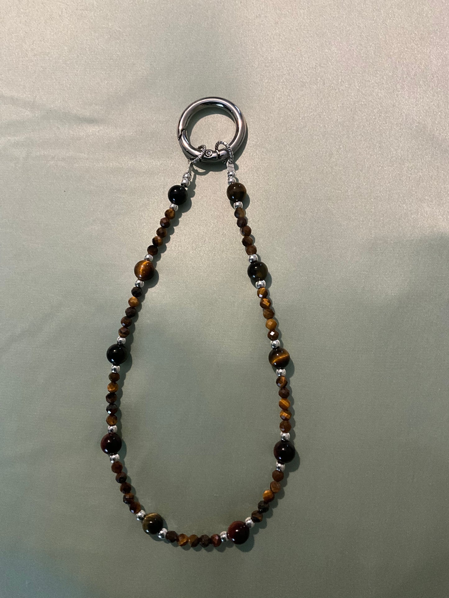 Crystal Phone Charm - Tigers Eye brown and gold coloured crystal beads with silver coloured hardware