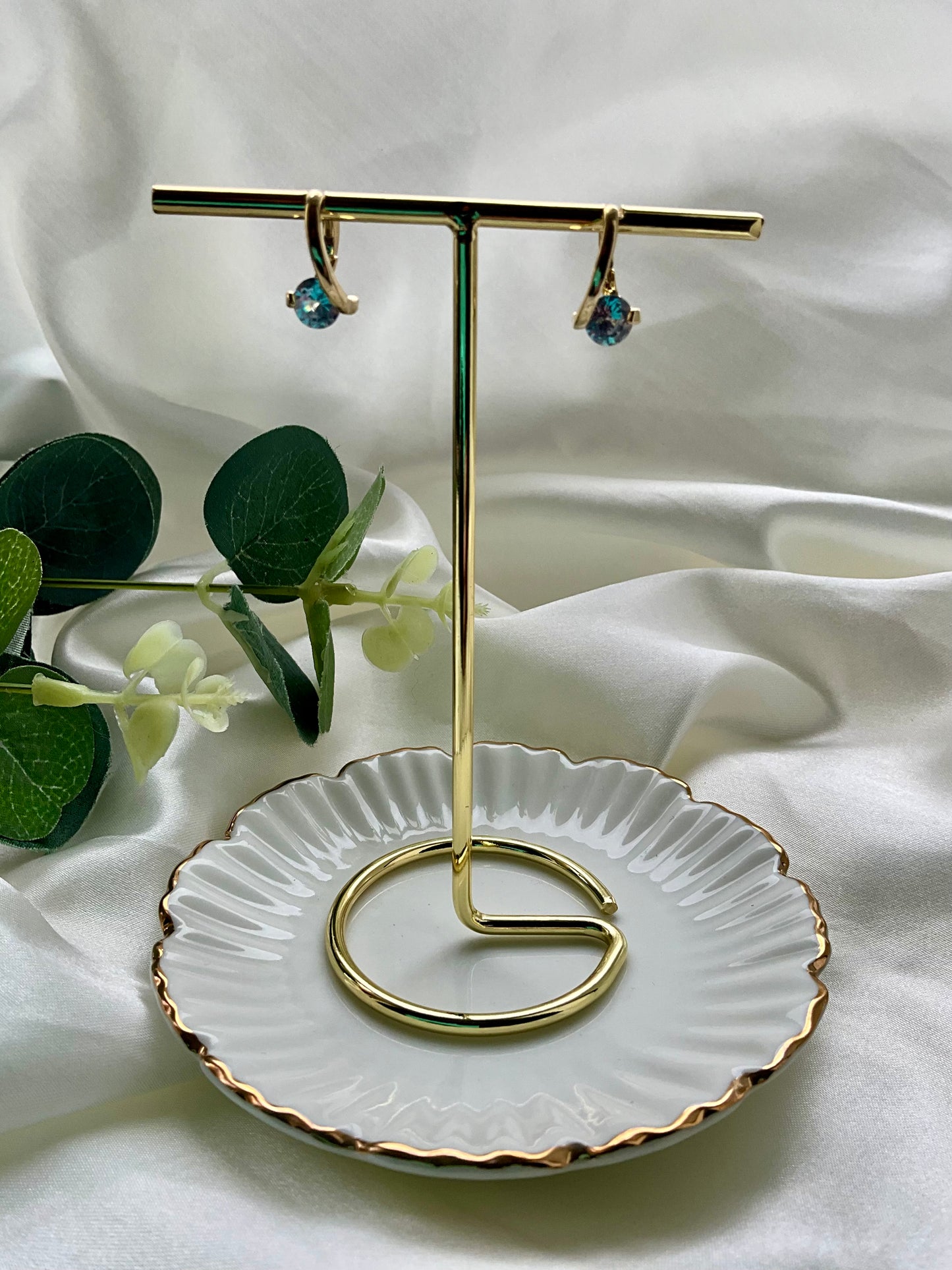 Gold Stainless Steel Hoop Earrings with Cubic Zirconia detailing