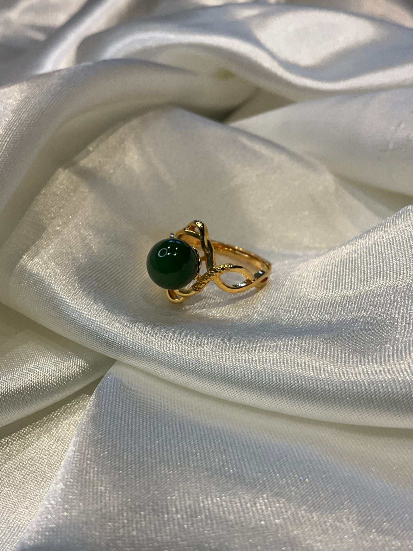 Jade 925 sterling silver gold plated adjustable ring