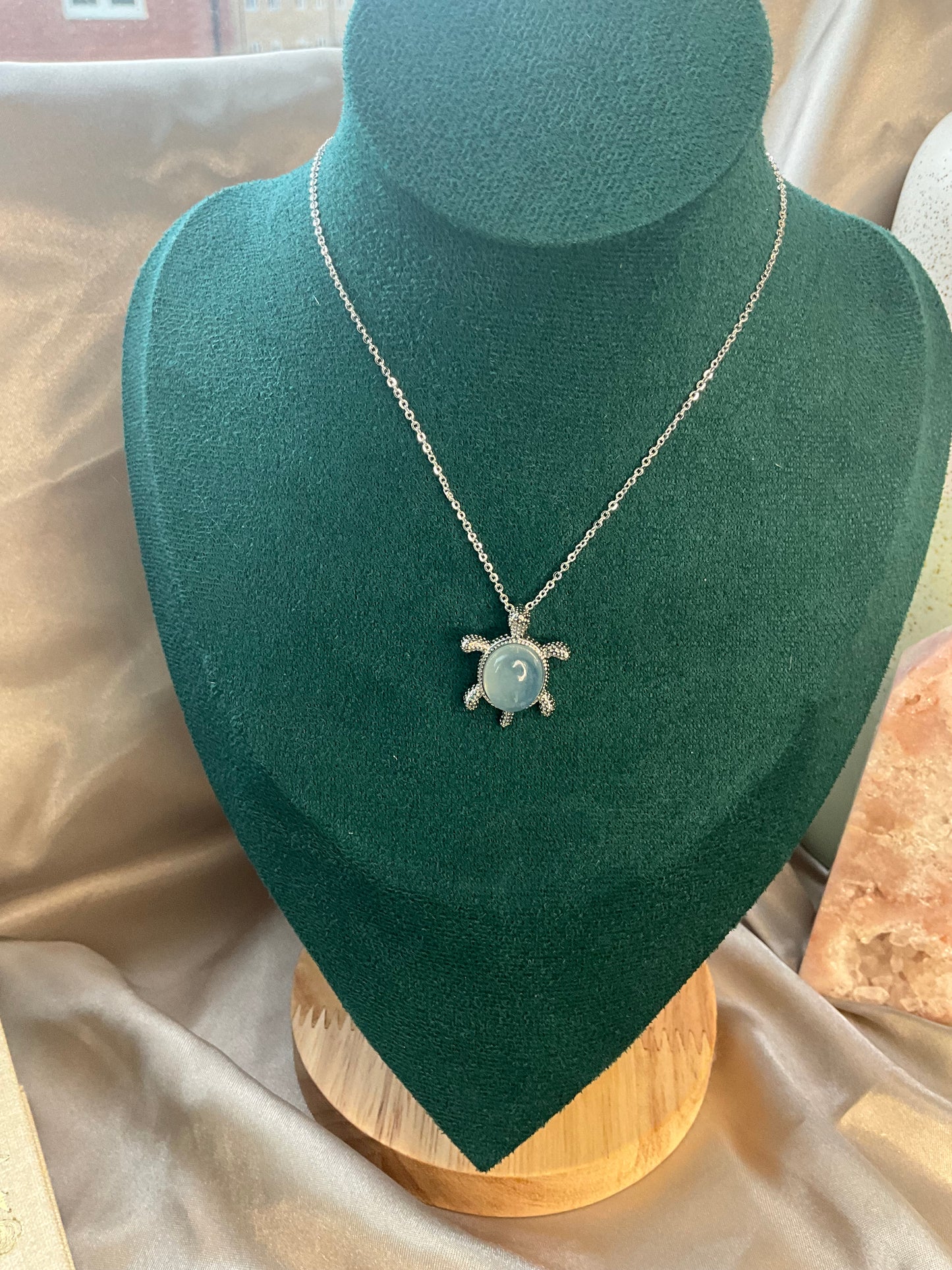 Crystal Turtle Necklace - Aqua Marine