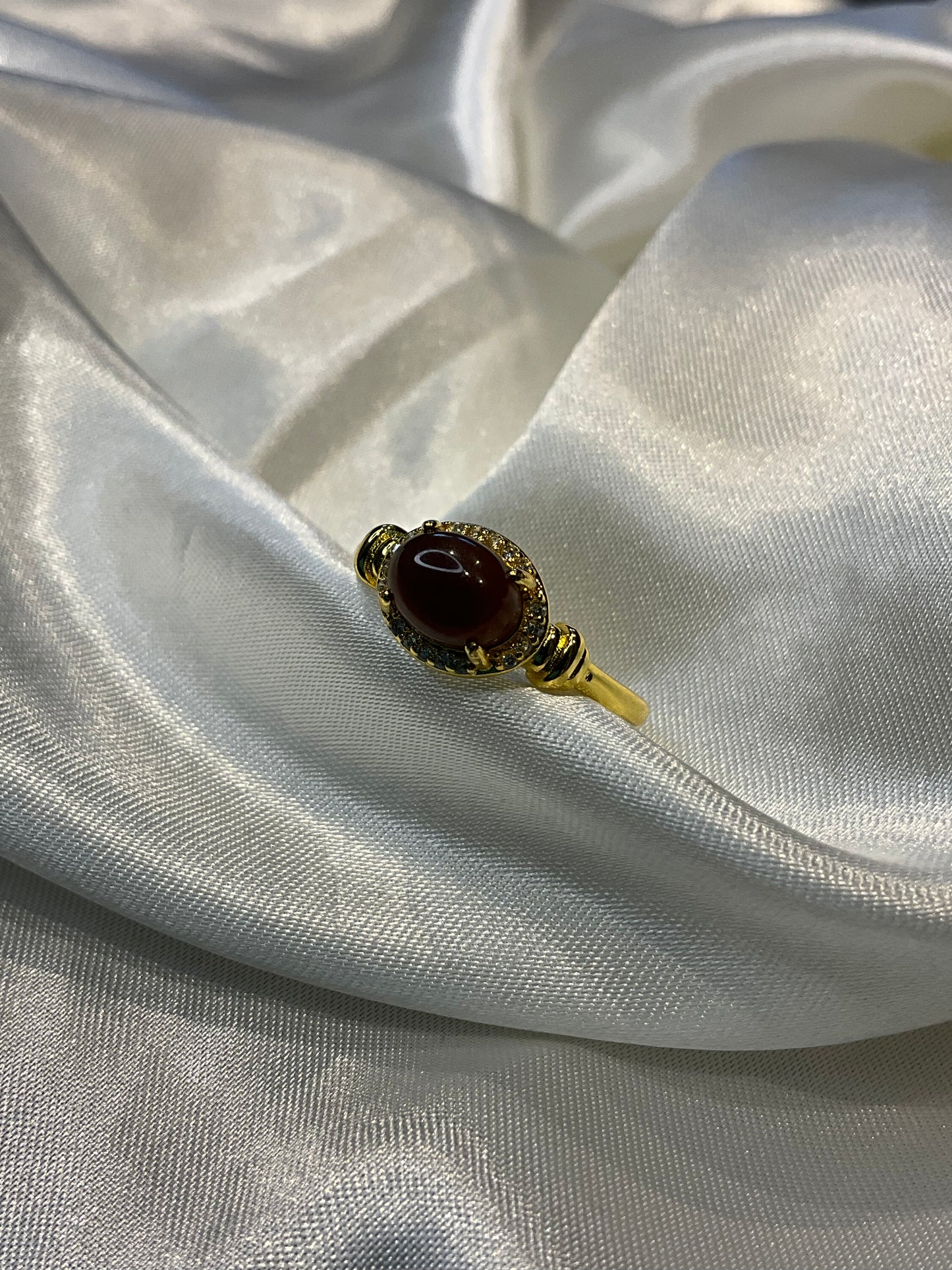 Brown agate gold plated adjustable ring