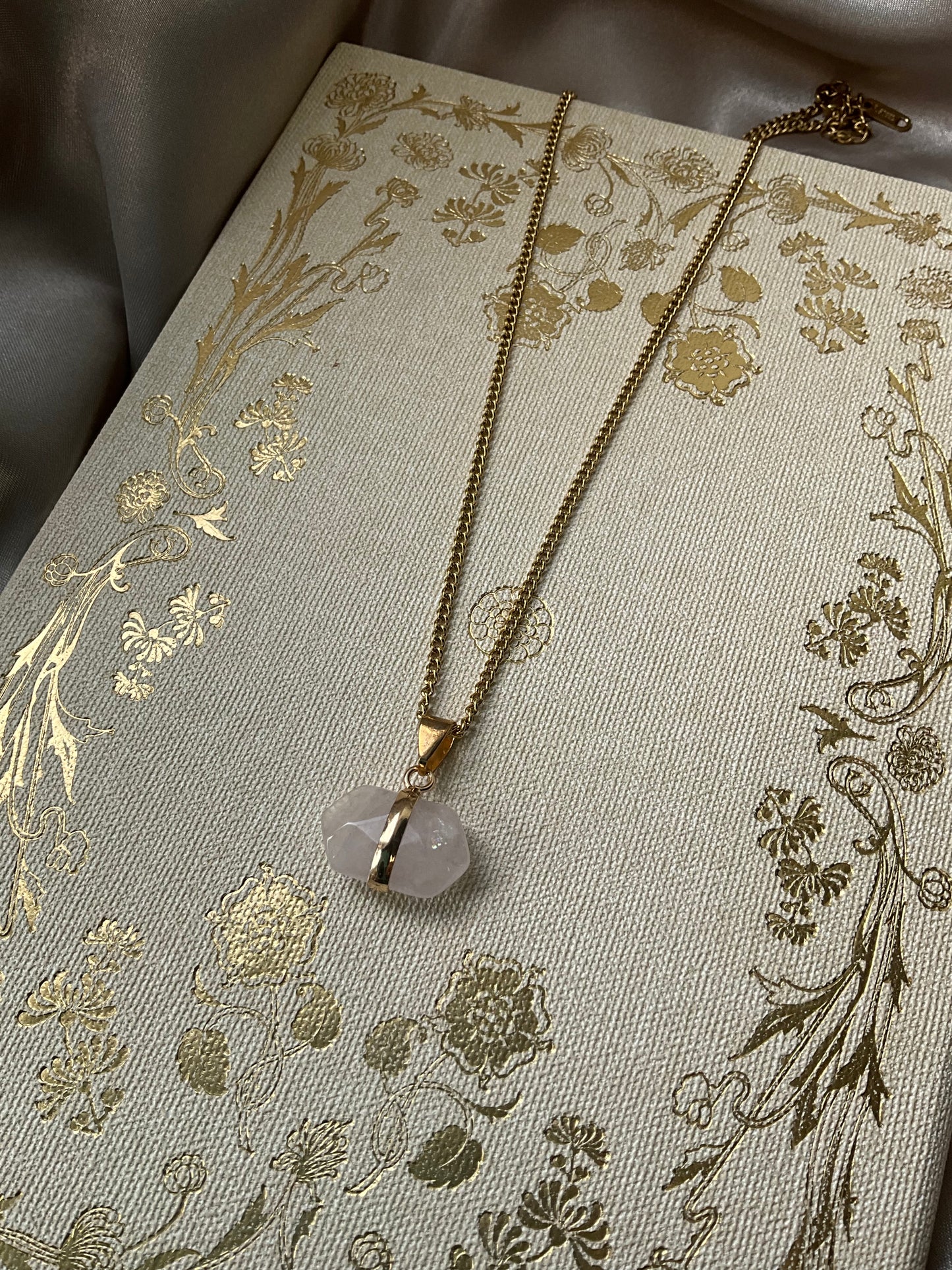 Rose Quartz double terminated point on Gold Stainless Steel Chain