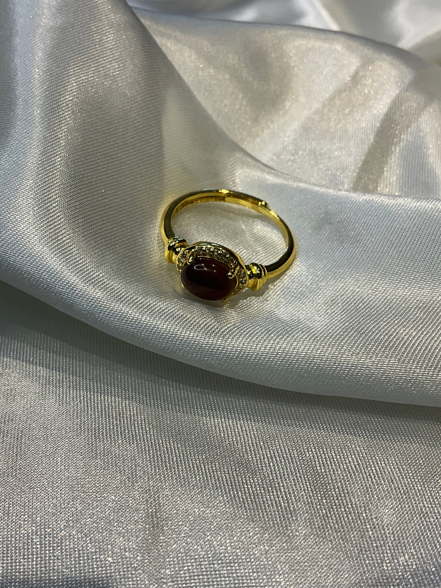 Brown agate gold plated adjustable ring