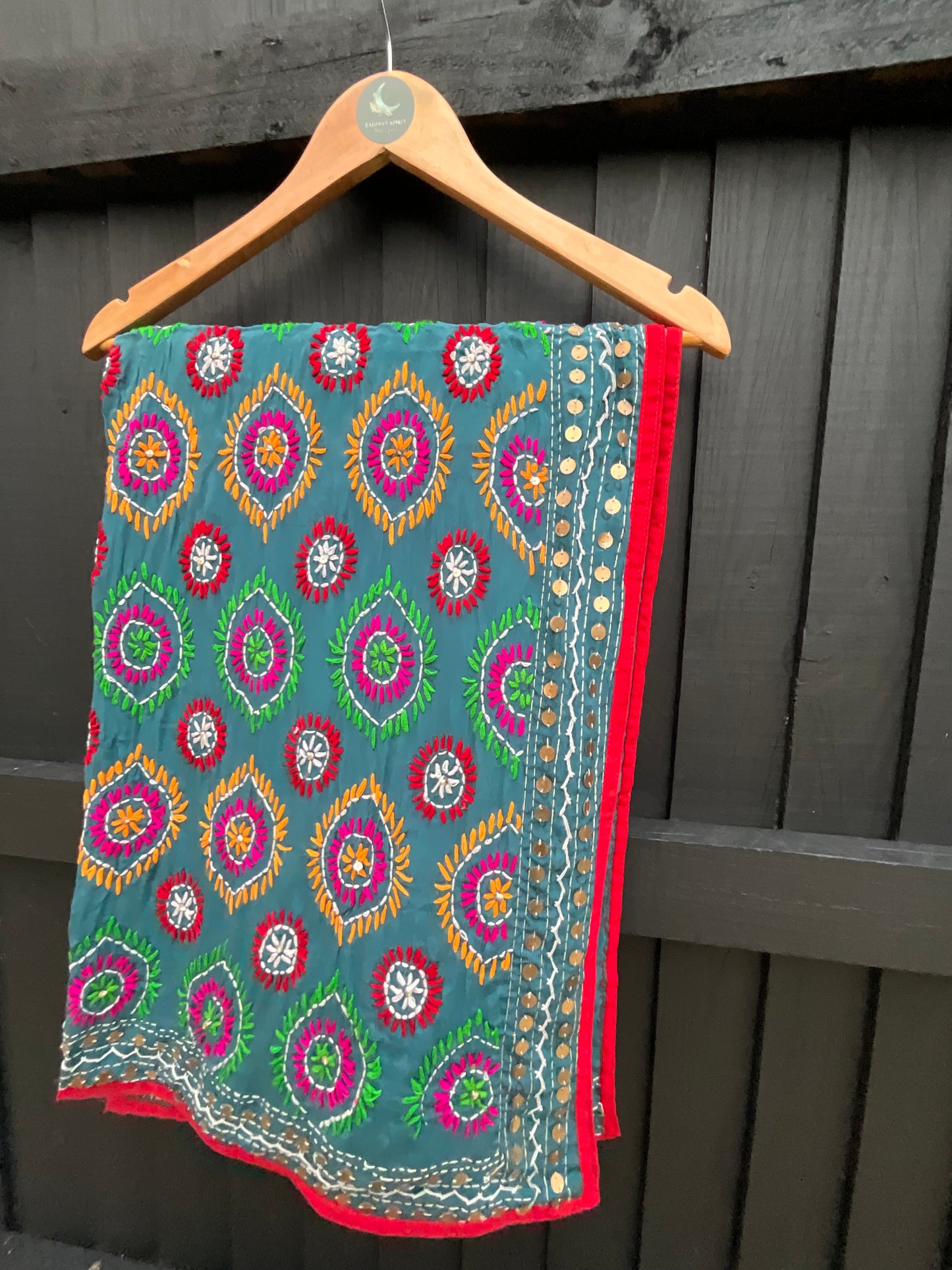 Teal/Green Phulkari Scarf