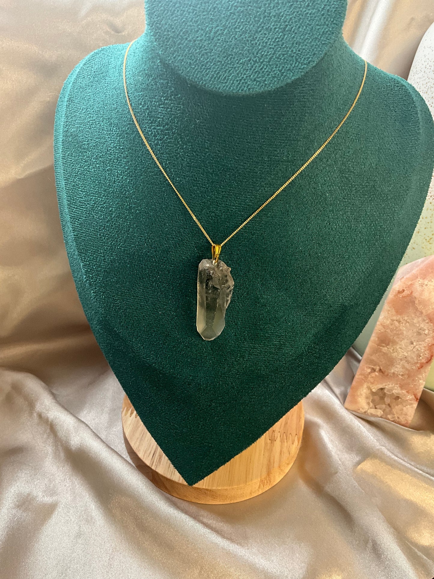 Smoky Lemurian pendant on 925 silver, gold plated dainty chain