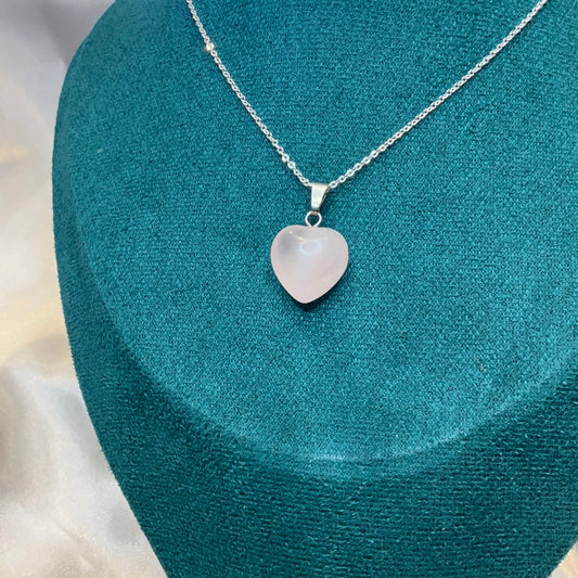 Rose Quartz Heart Pendant on a silver plated chain