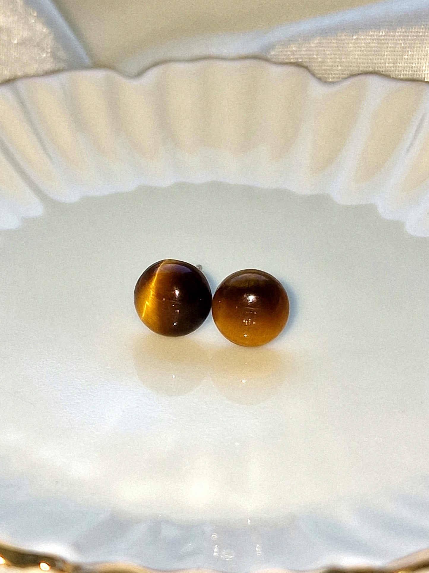 Authentic Tiger Eye Crystal Stud Earrings