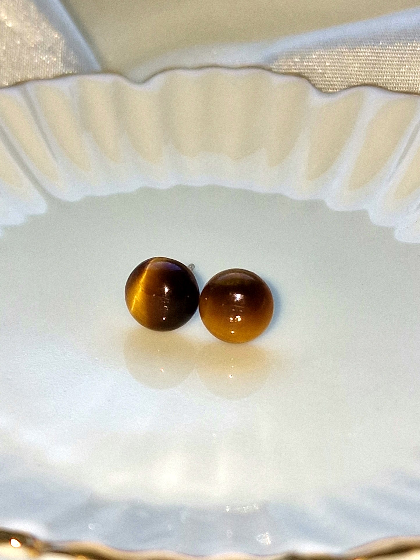 Authentic Tiger Eye Crystal Stud Earrings