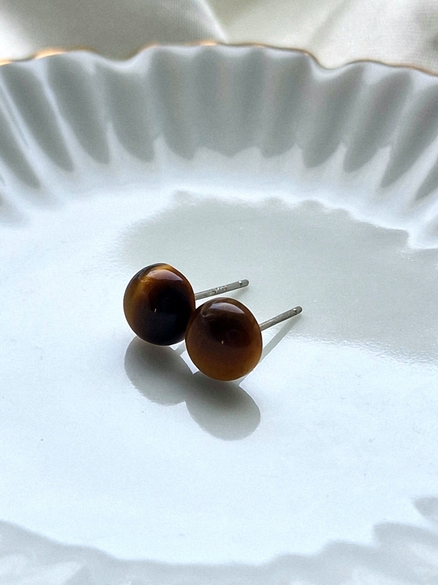 Authentic Tiger Eye Crystal Stud Earrings