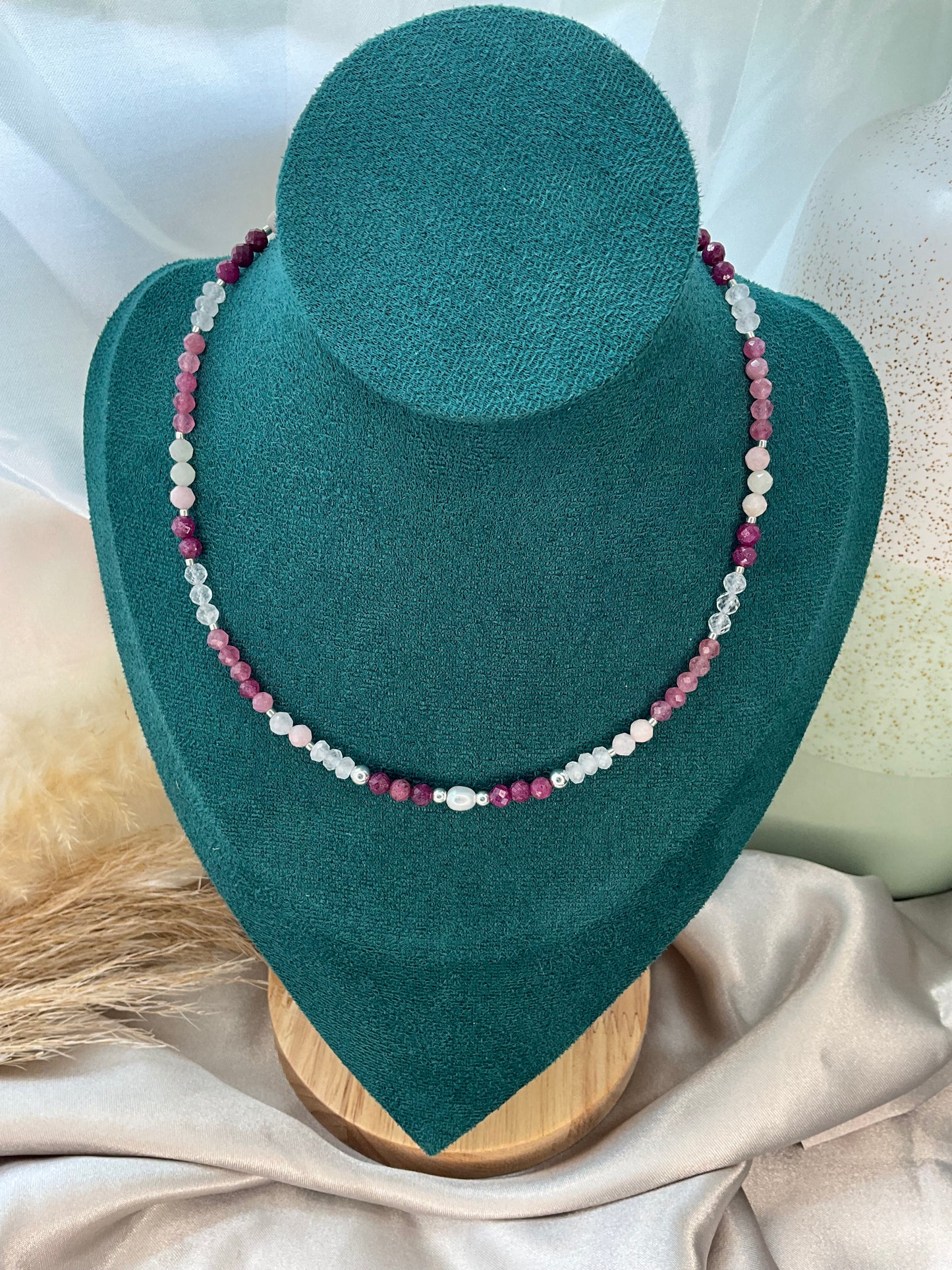 Pink Crystal Necklace with s925 sterling silver beads and clasp.