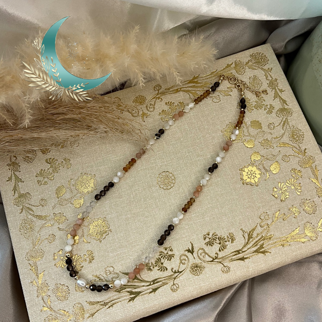 Classic Neutrals Crystal Necklace with gold filled beads and clasp