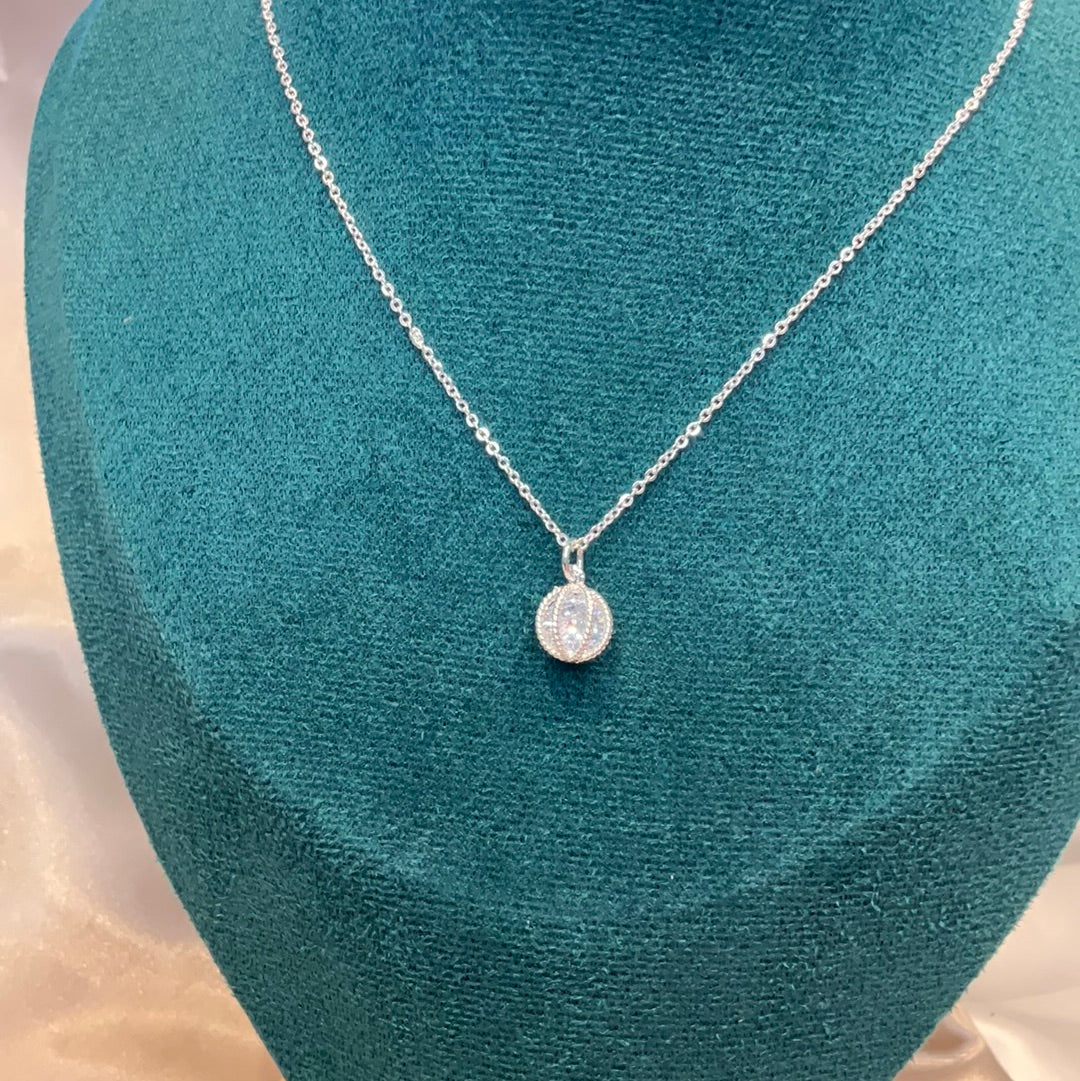 Cubic zirconia necklace on silver plated necklace