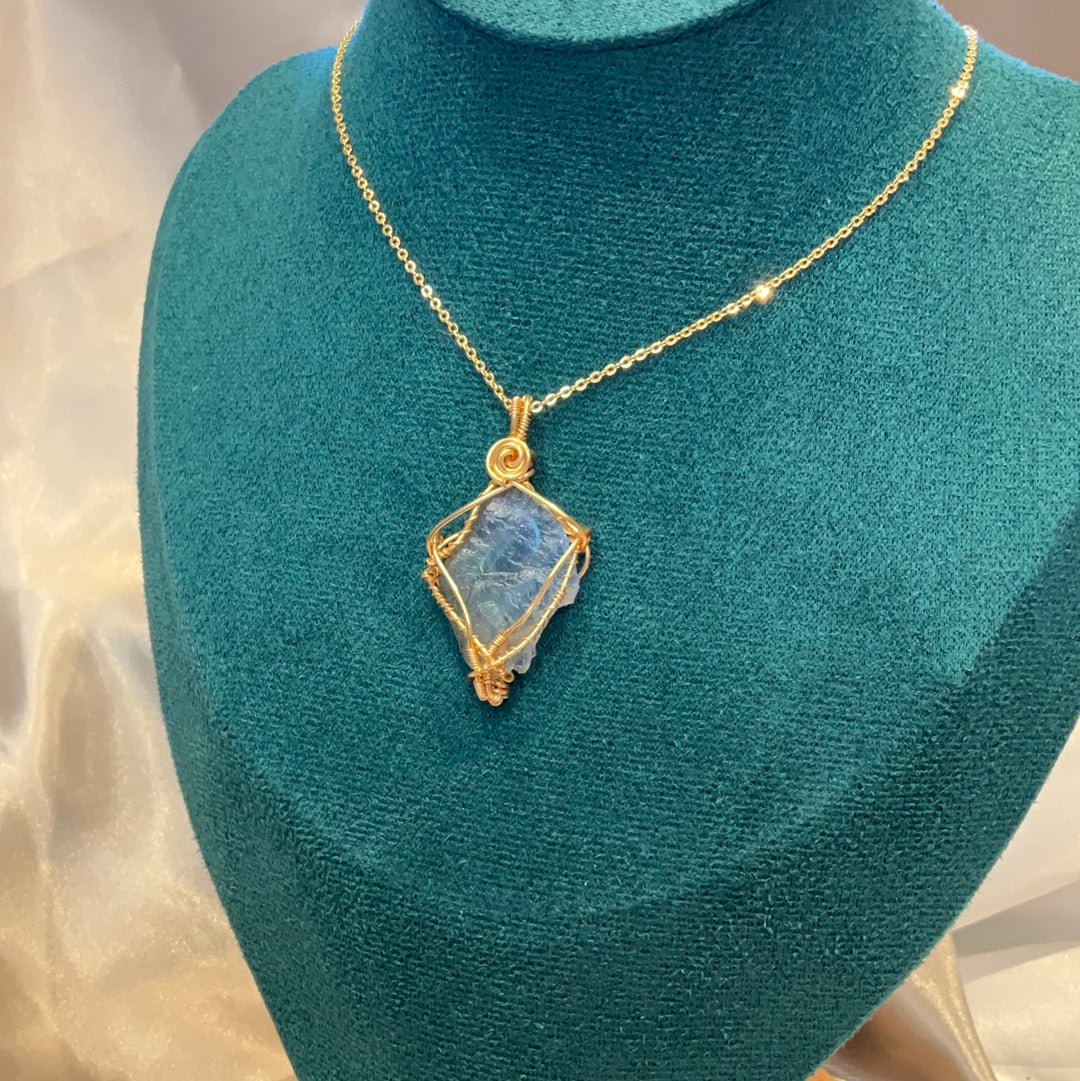 Moonstone Pendant wire wrapped gold plated with gold plated chain