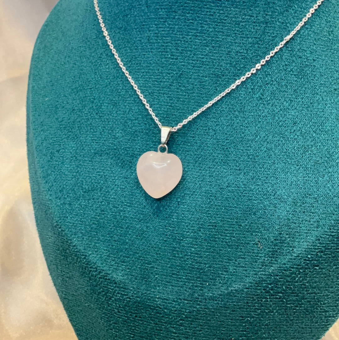 Rose Quartz Heart Pendant on a silver plated chain