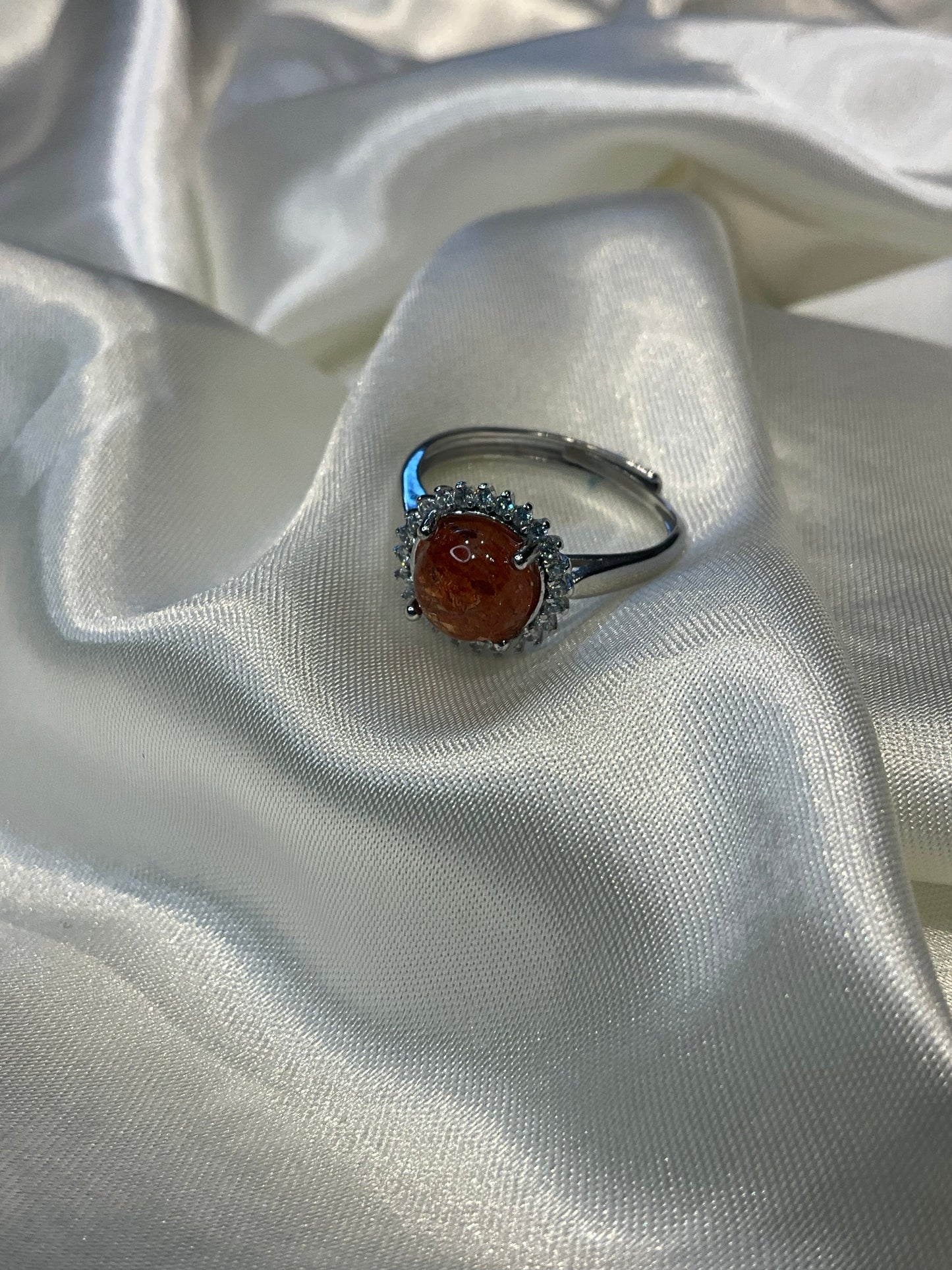 Sunstone adjustable silver plated ring