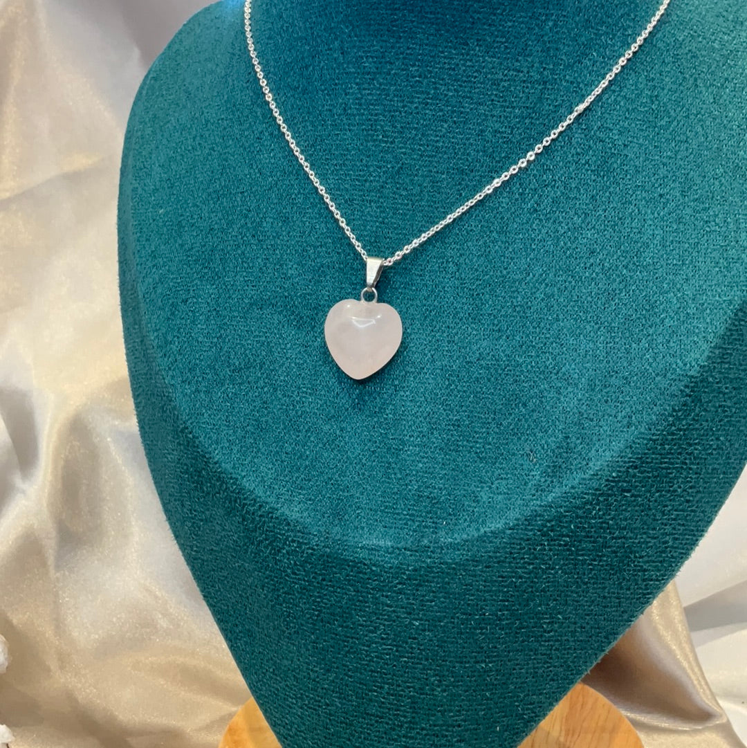 Rose Quartz Heart Pendant on a silver plated chain