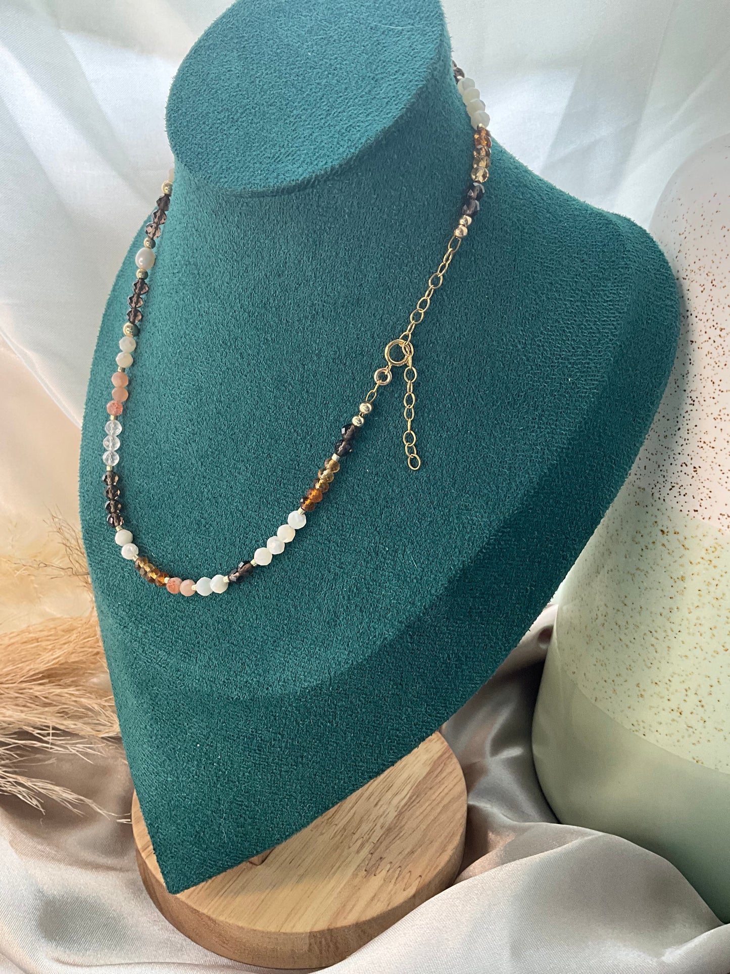 Classic Neutrals Crystal Necklace with gold filled beads and clasp