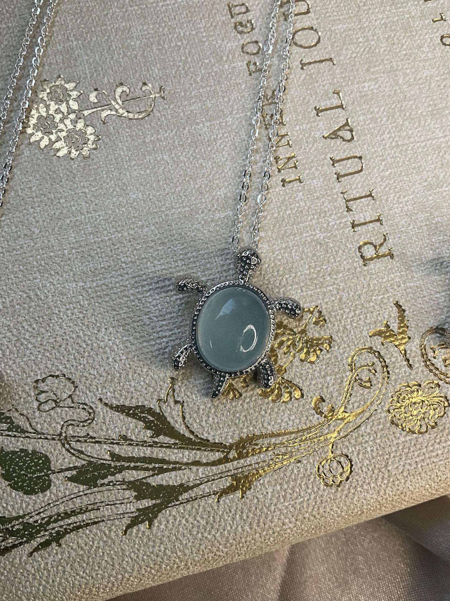 Crystal Turtle Necklace - Aqua Marine