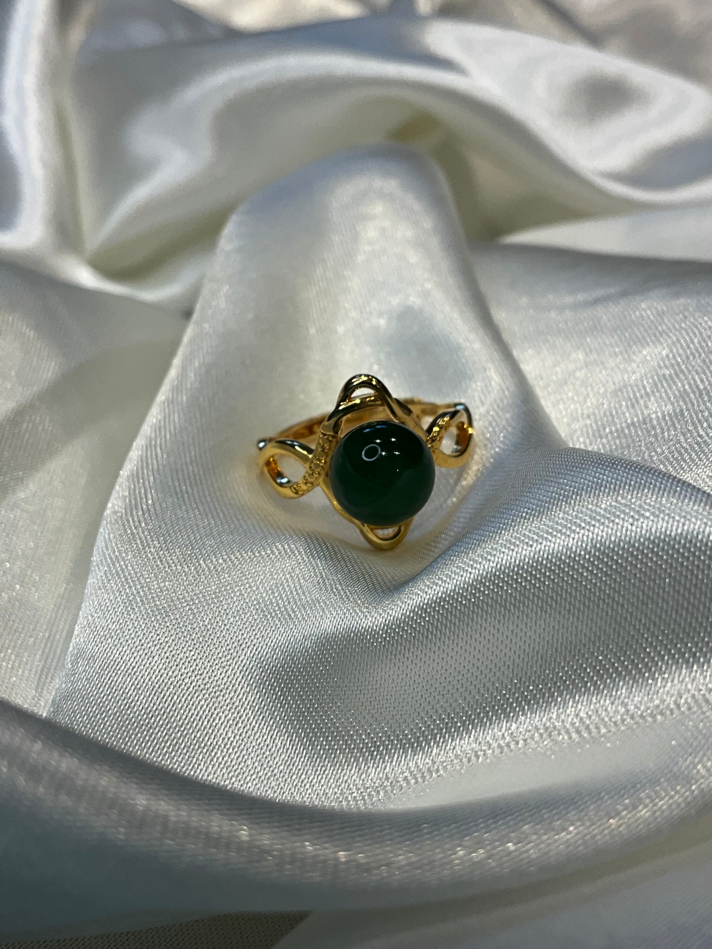 Jade 925 sterling silver gold plated adjustable ring