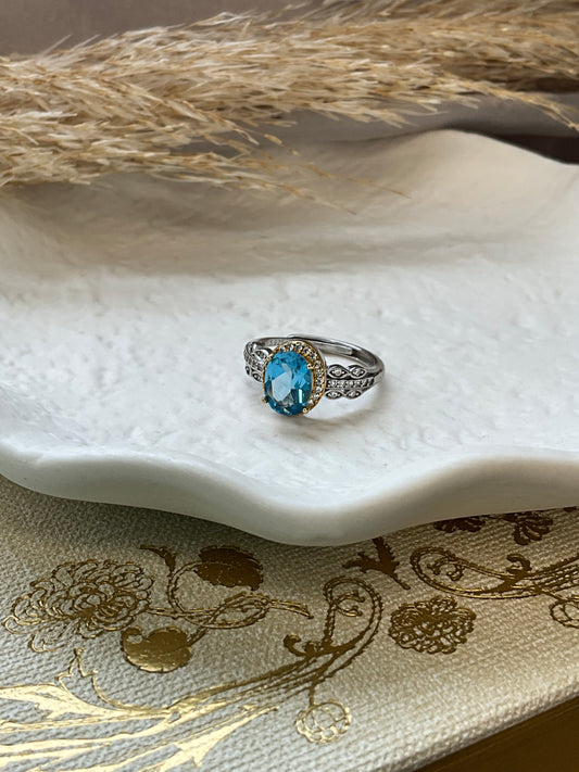 Swiss Blue Topaz 925 Sterling Silver Ring adjustable