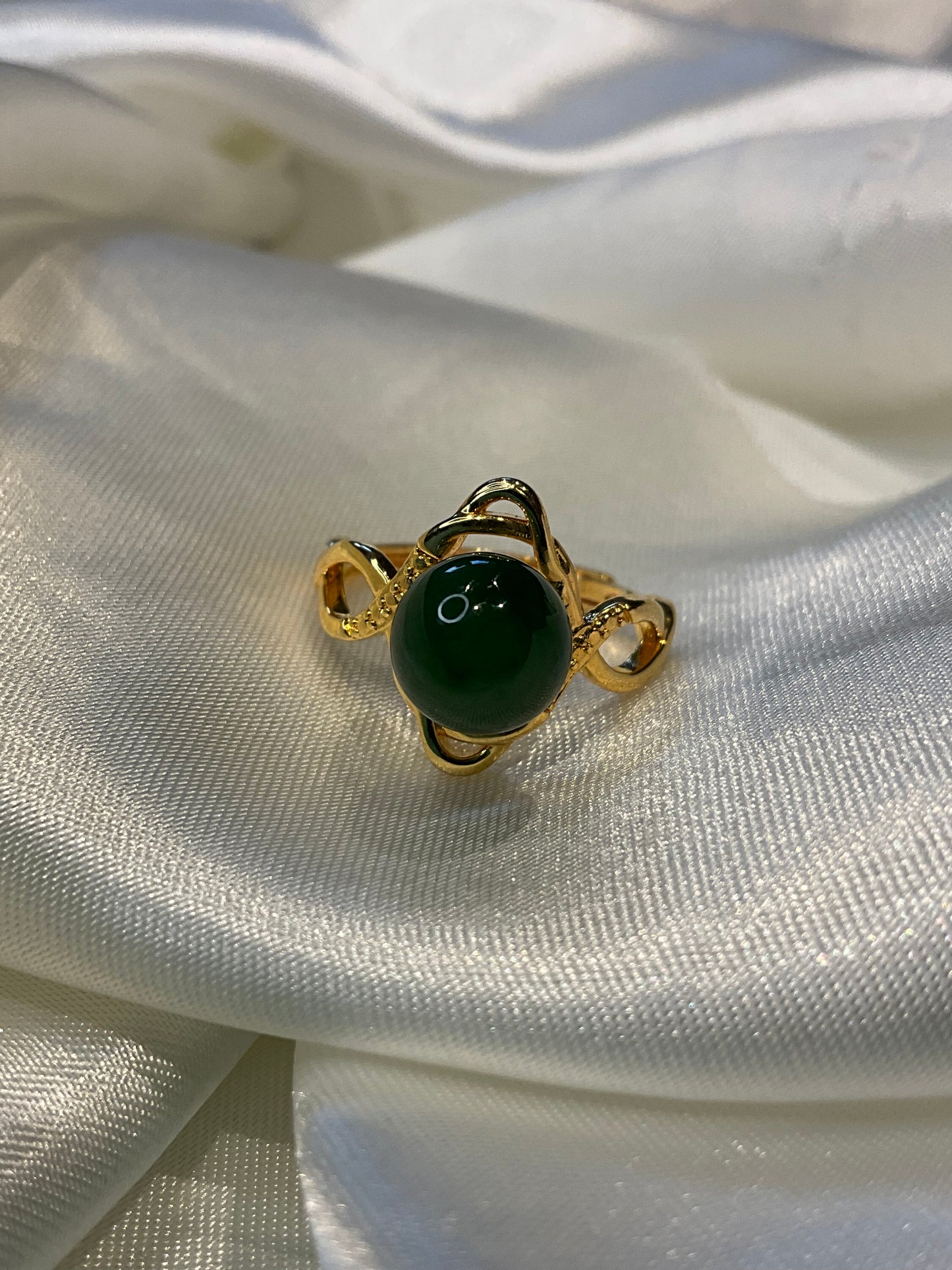 Jade 925 sterling silver gold plated adjustable ring