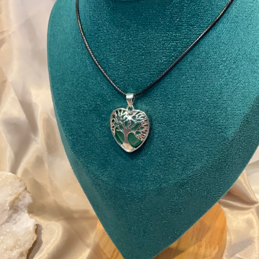 Aventurine heart pendant on black cord