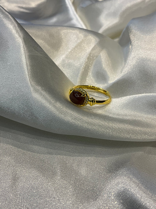 Brown agate gold plated adjustable ring