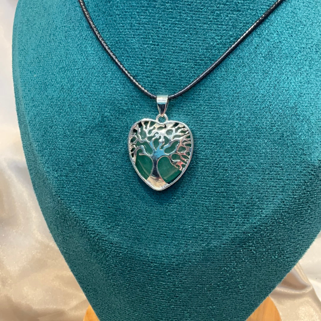 Aventurine heart pendant on black cord