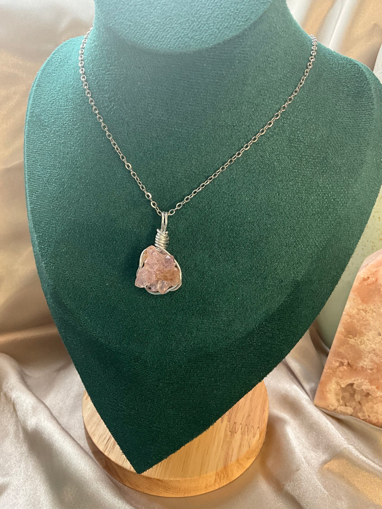 Pink Amethyst Druzy Cluster Necklace