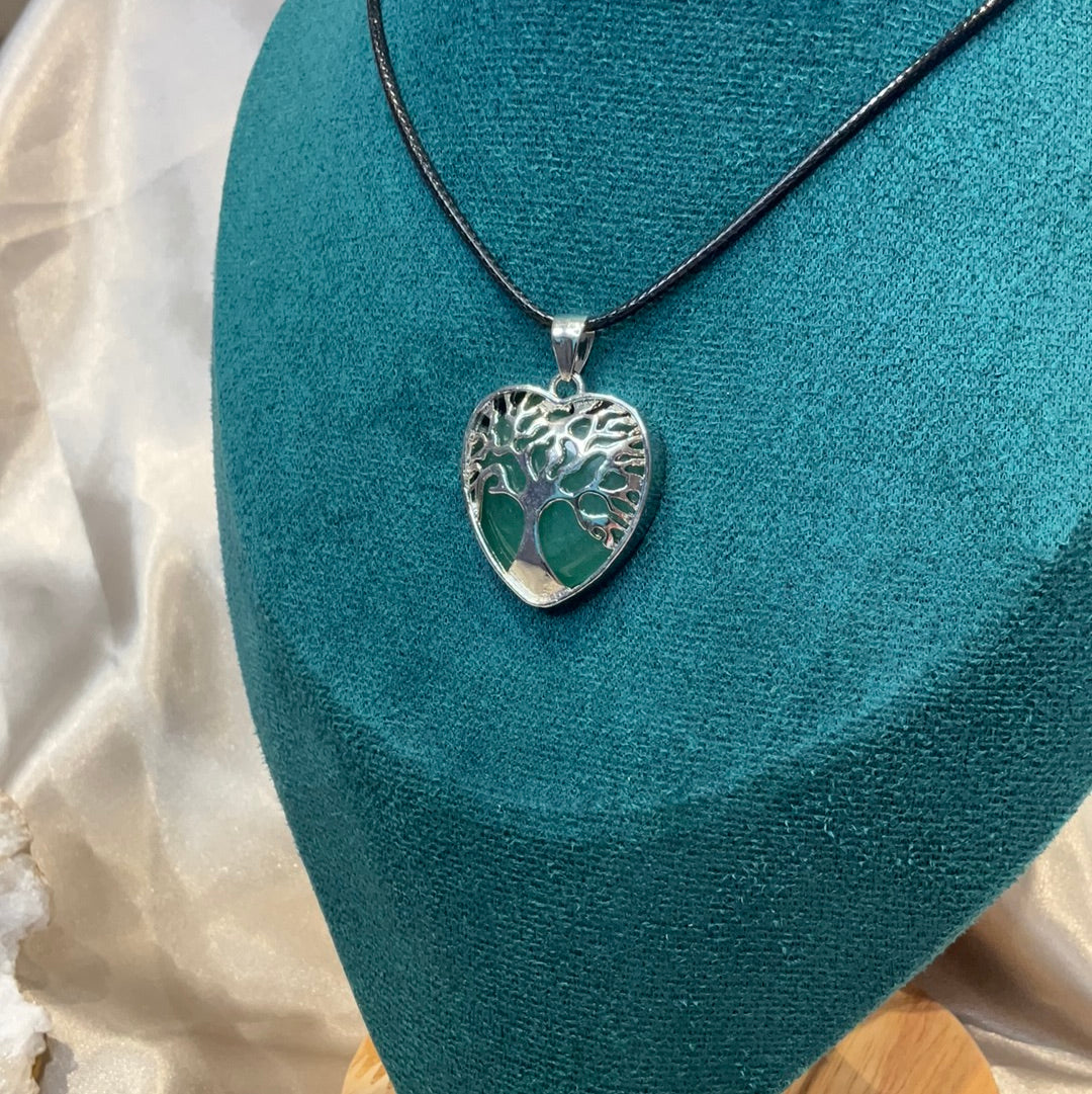 Aventurine heart pendant on black cord