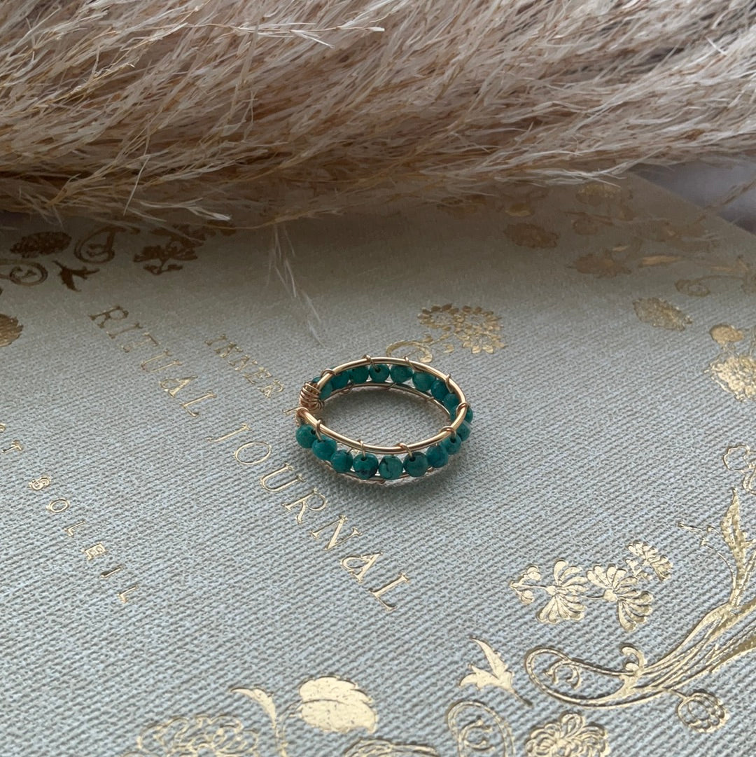 Chrysoprase beaded open adjustable wire ring