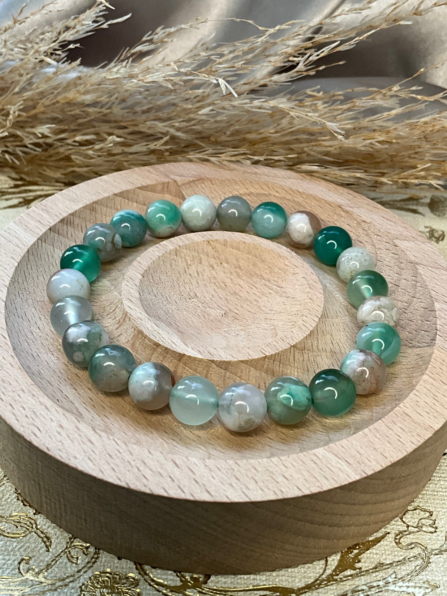 Green Flower Agate Bracelet