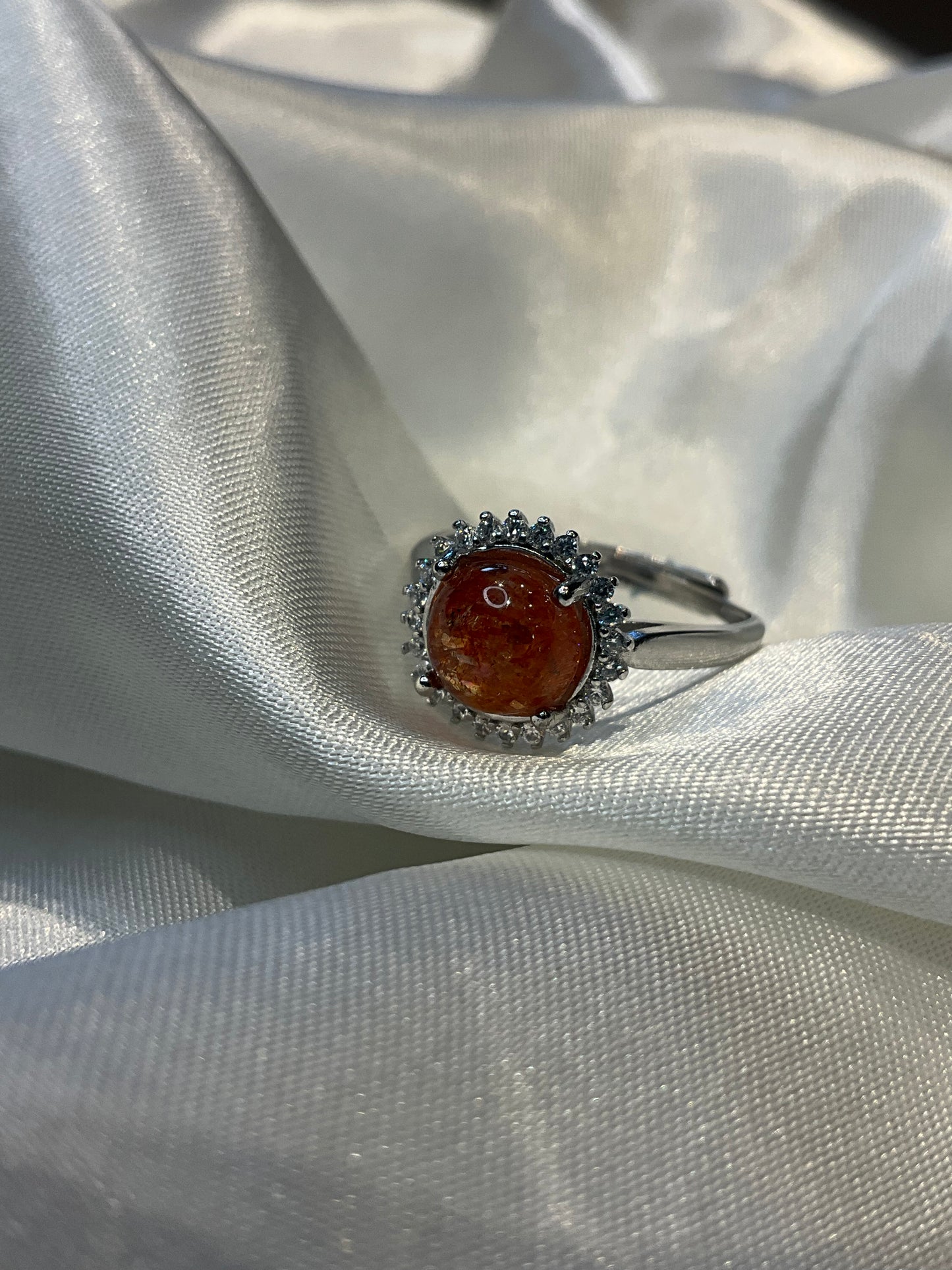 Sunstone adjustable silver plated ring