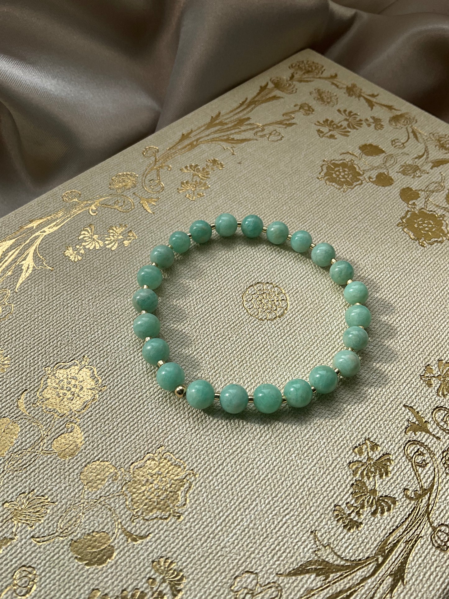 Amazonite Beaded Stretch Bracelet with Gold Filled Beads and Gold Seed Beads