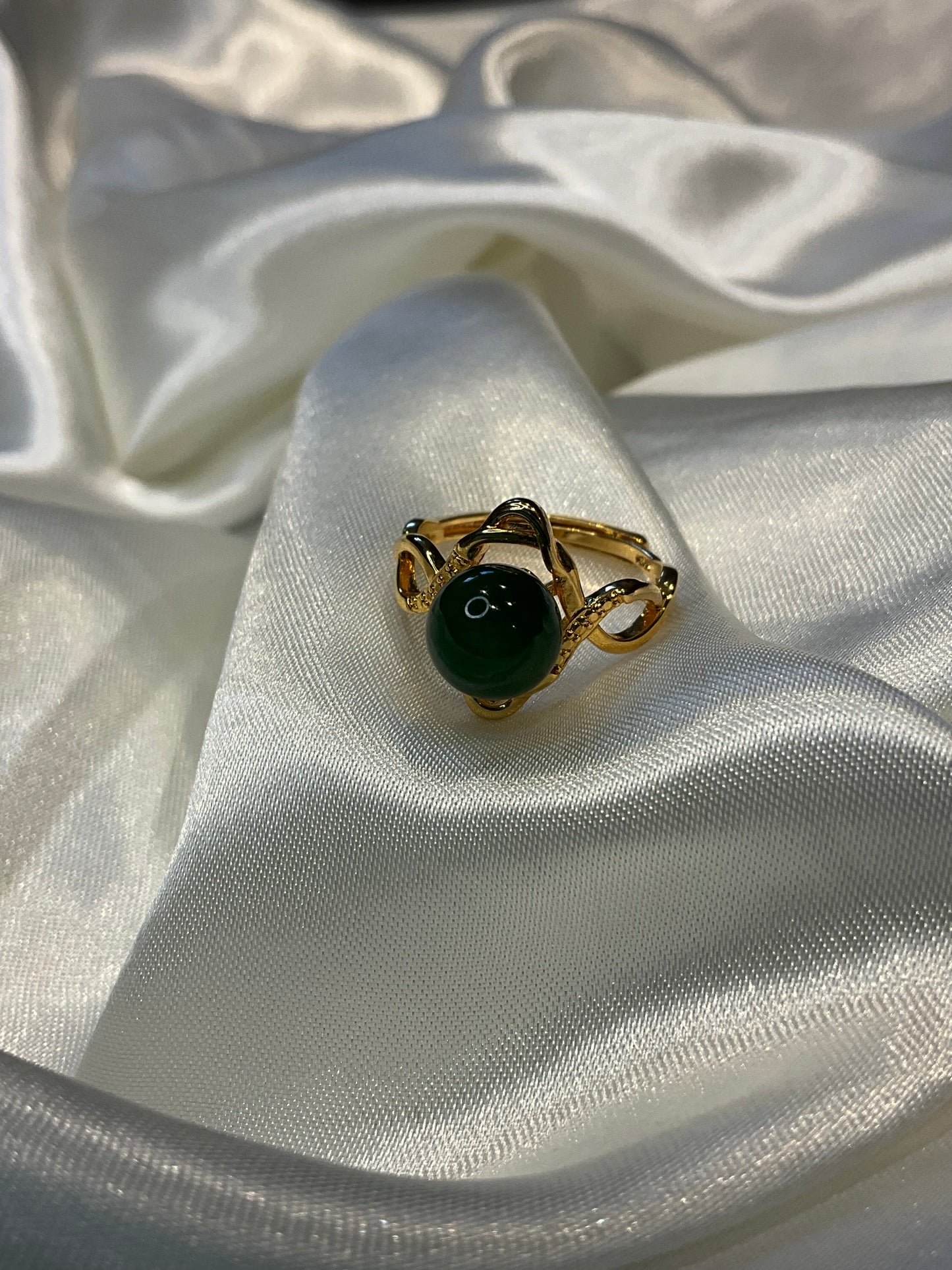 Jade 925 sterling silver gold plated adjustable ring