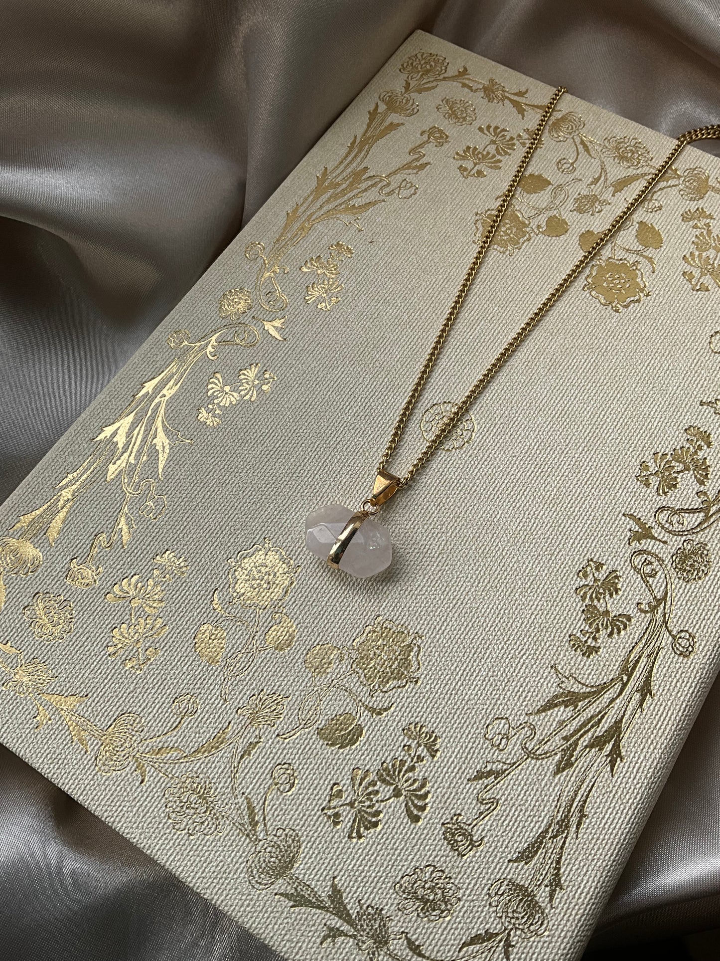 Rose Quartz double terminated point on Gold Stainless Steel Chain