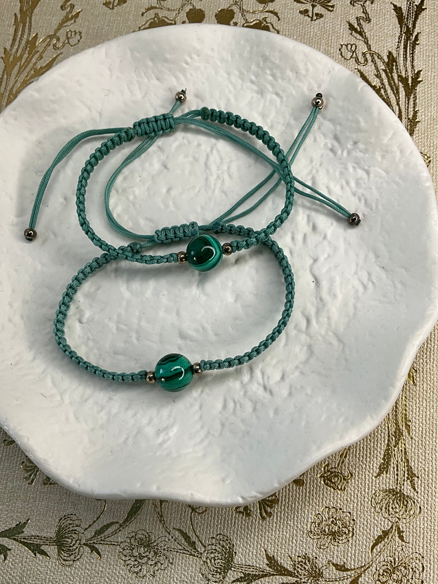 Malachite Crystal Bead adjustable cord bracelet