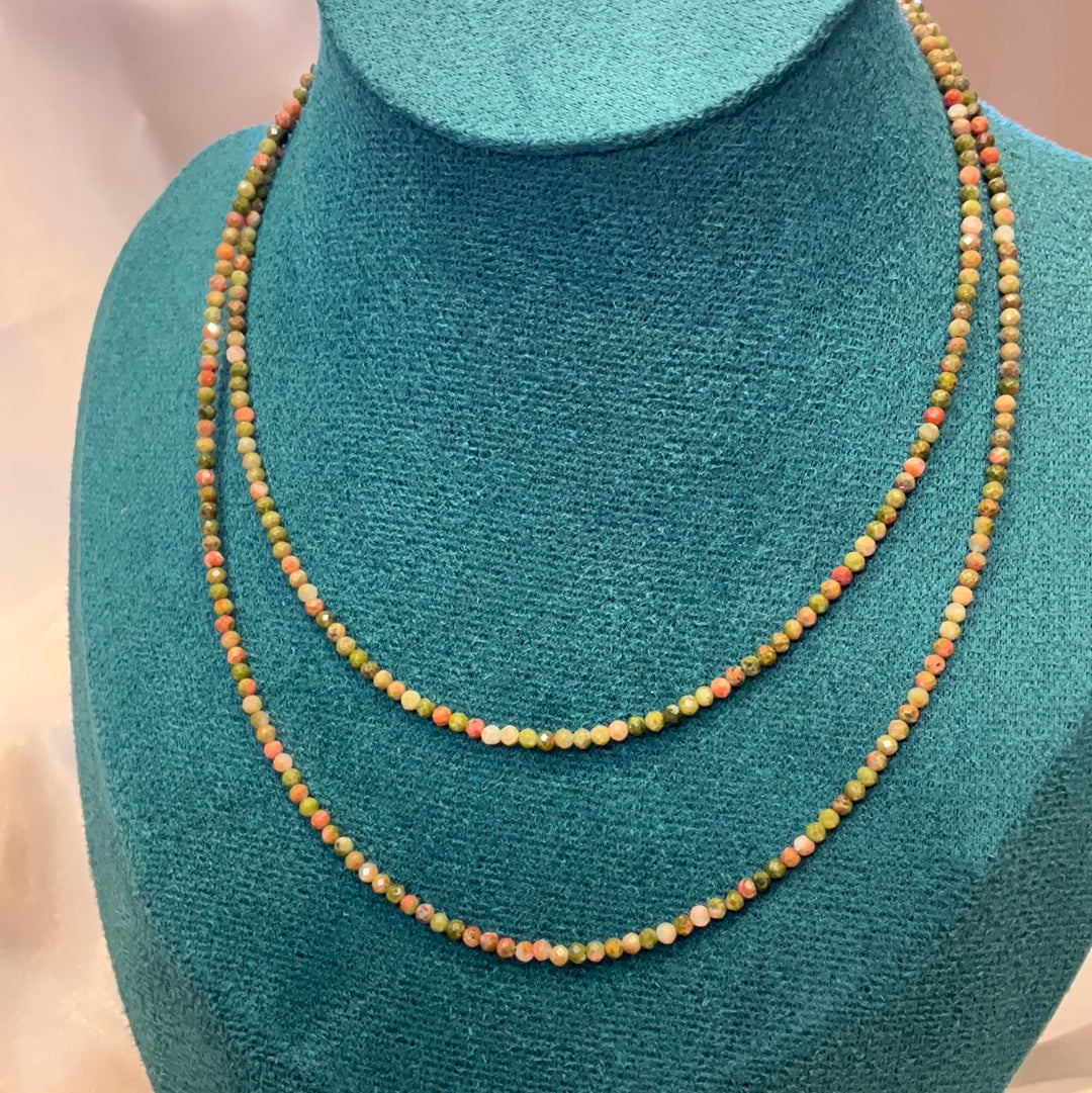 Unakite beaded crystal necklace.