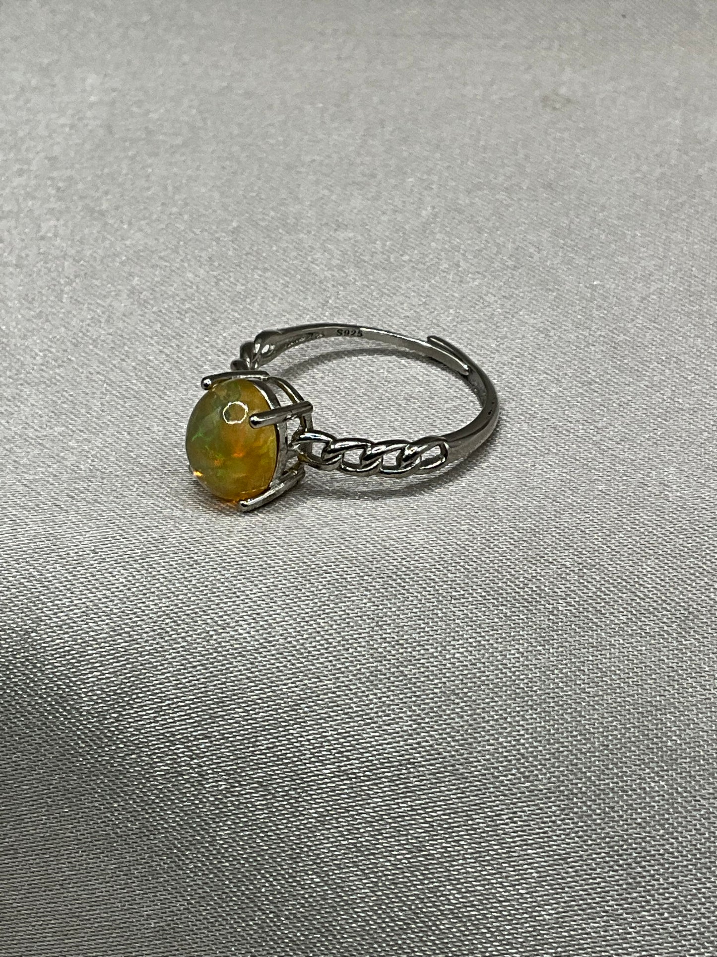 Yellow Opal 925 Sterling Silver Ring adjustable