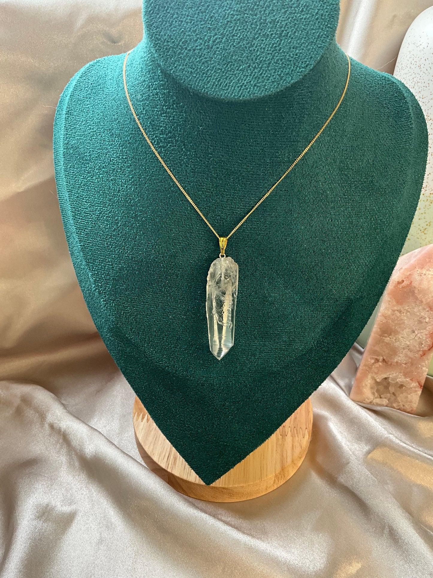 Lemurian pendant on 925 silver, gold plated dainty chain