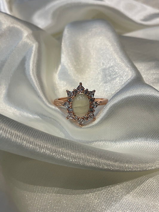 Tourmaline flower ring on rose gold plated adjustable ring