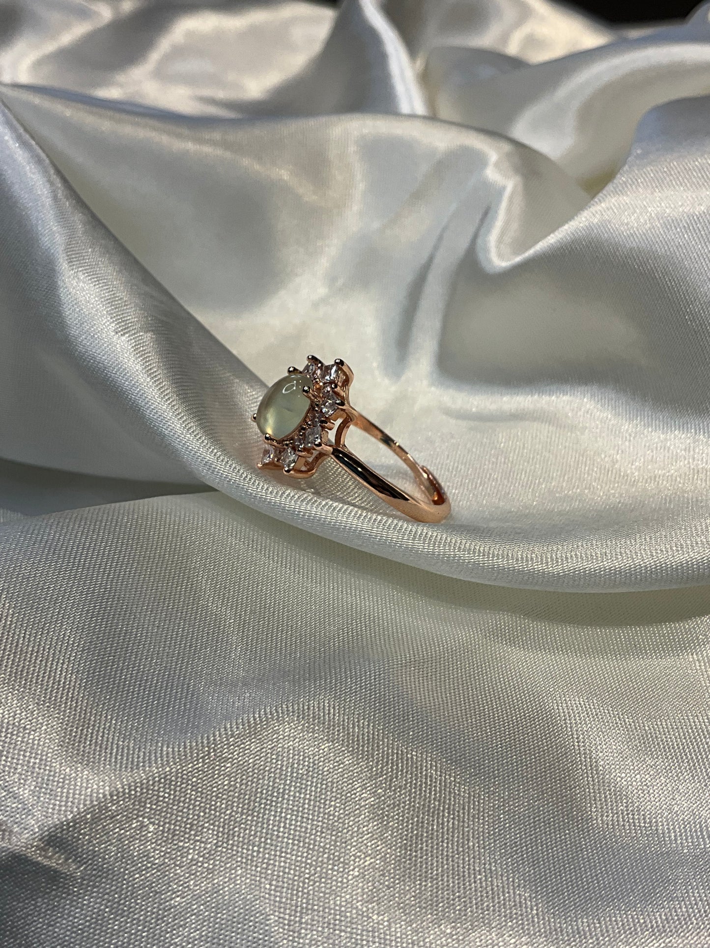 Tourmaline flower ring on rose gold plated adjustable ring