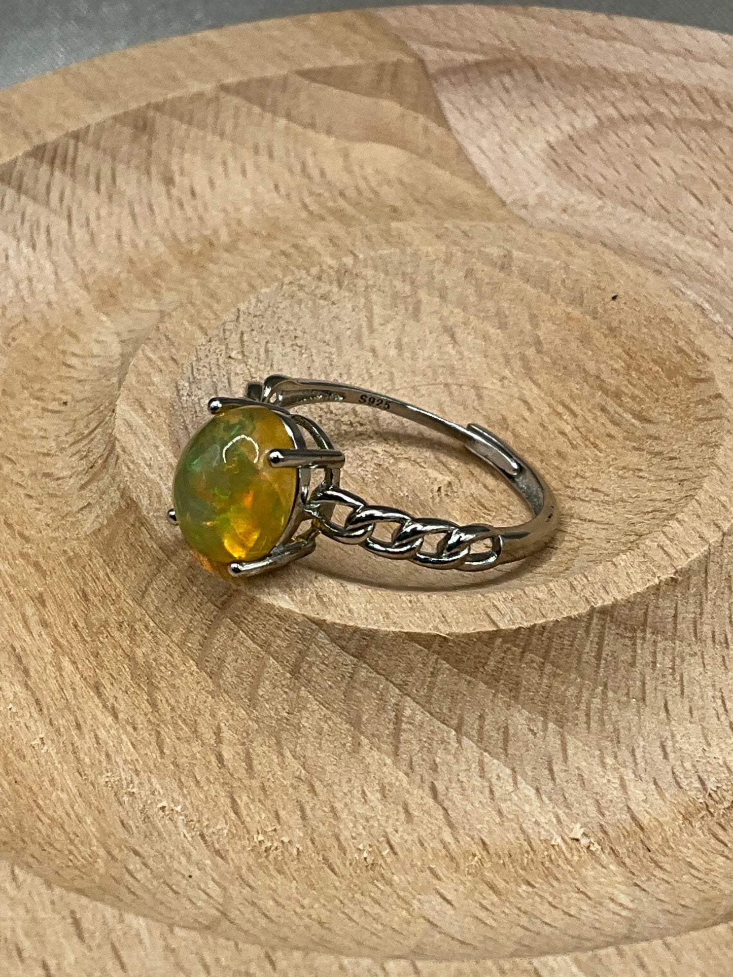 Yellow Opal 925 Sterling Silver Ring adjustable