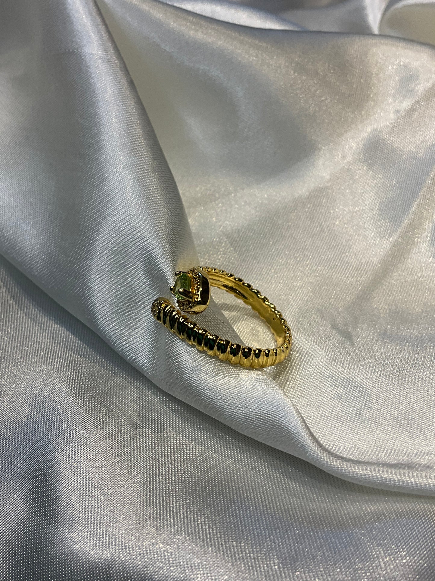 Peridot snake style gold plated open ring adjustable