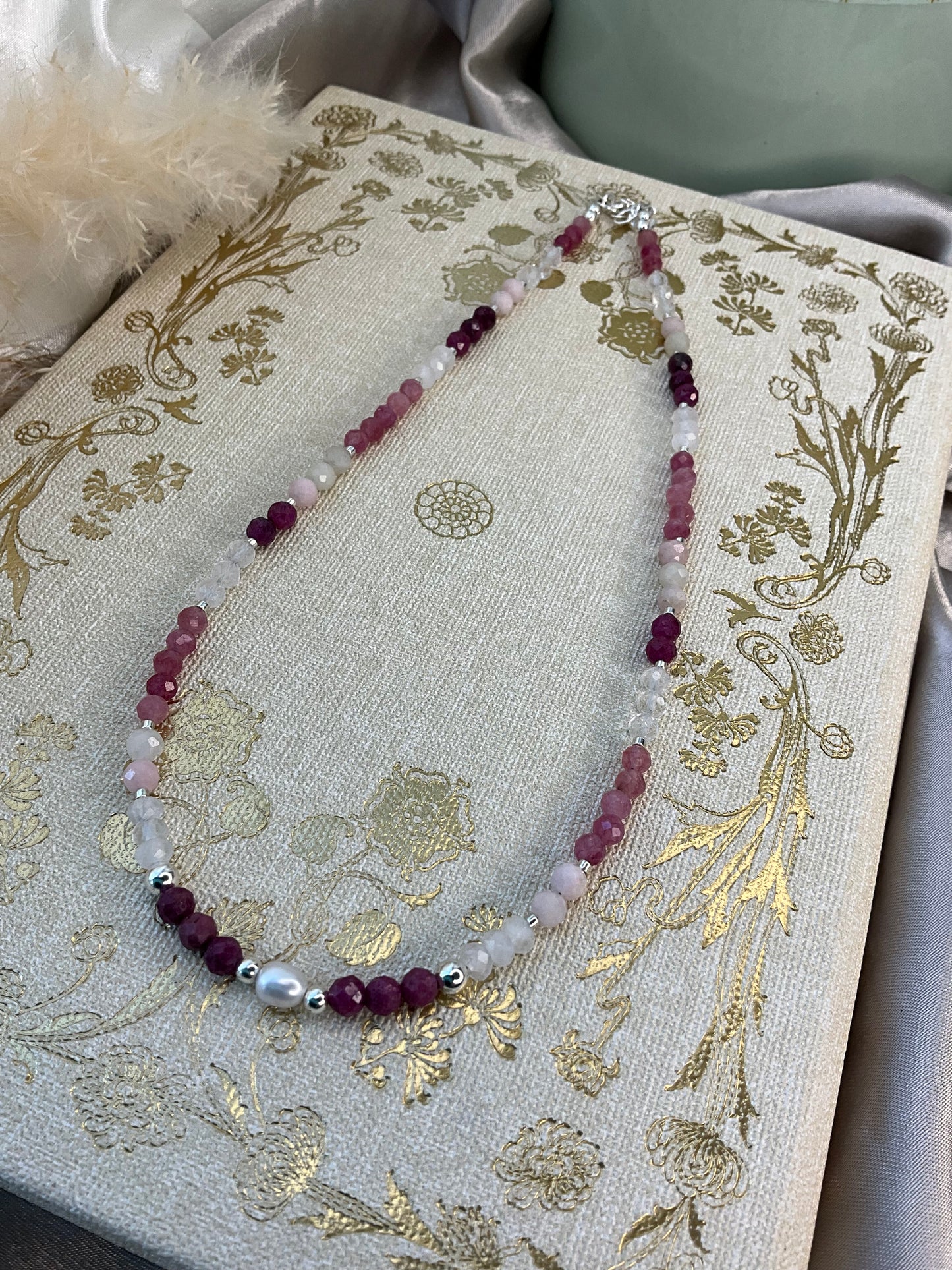 Pink Crystal Necklace with s925 sterling silver beads and clasp.