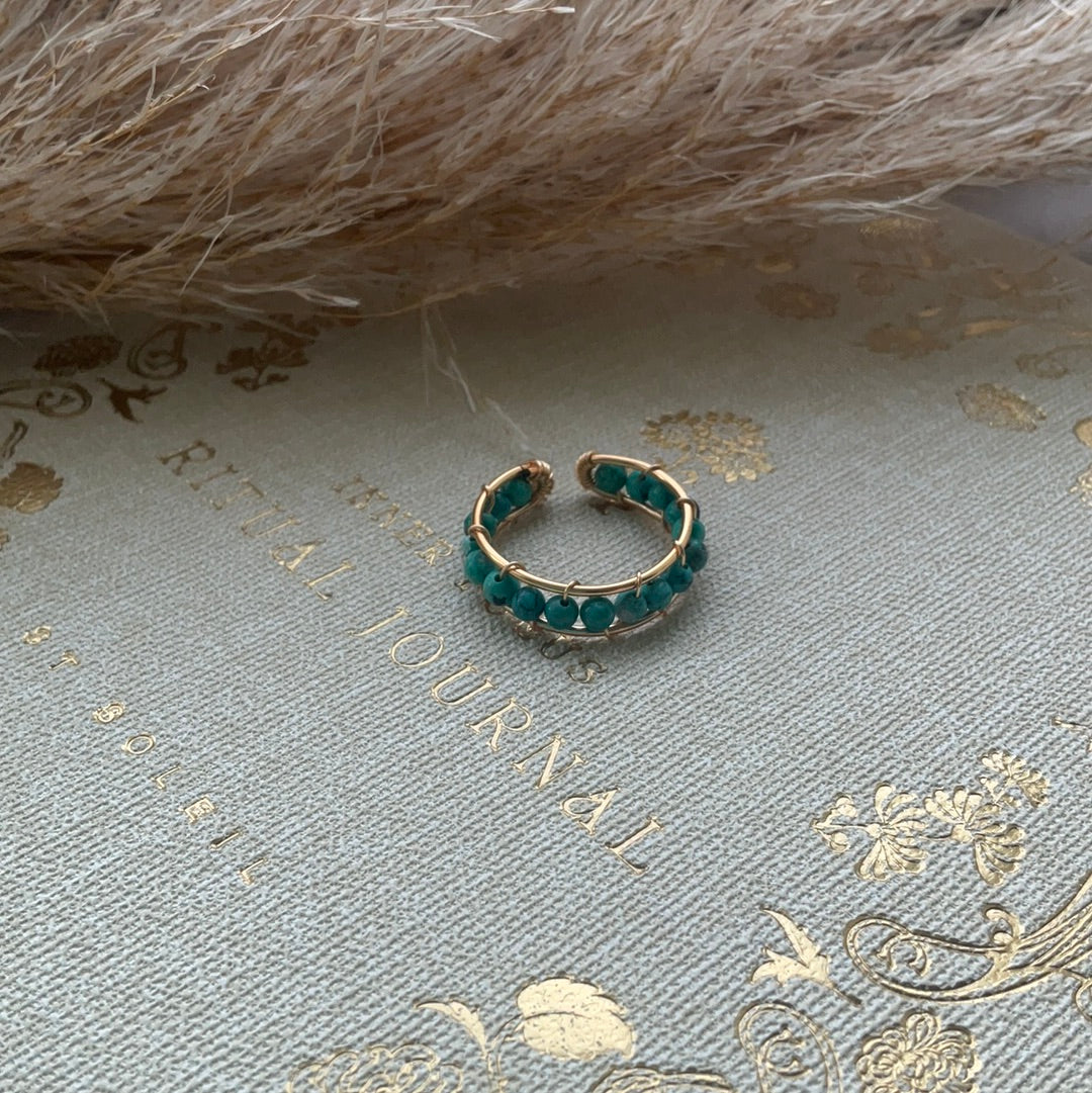 Chrysoprase beaded open adjustable wire ring