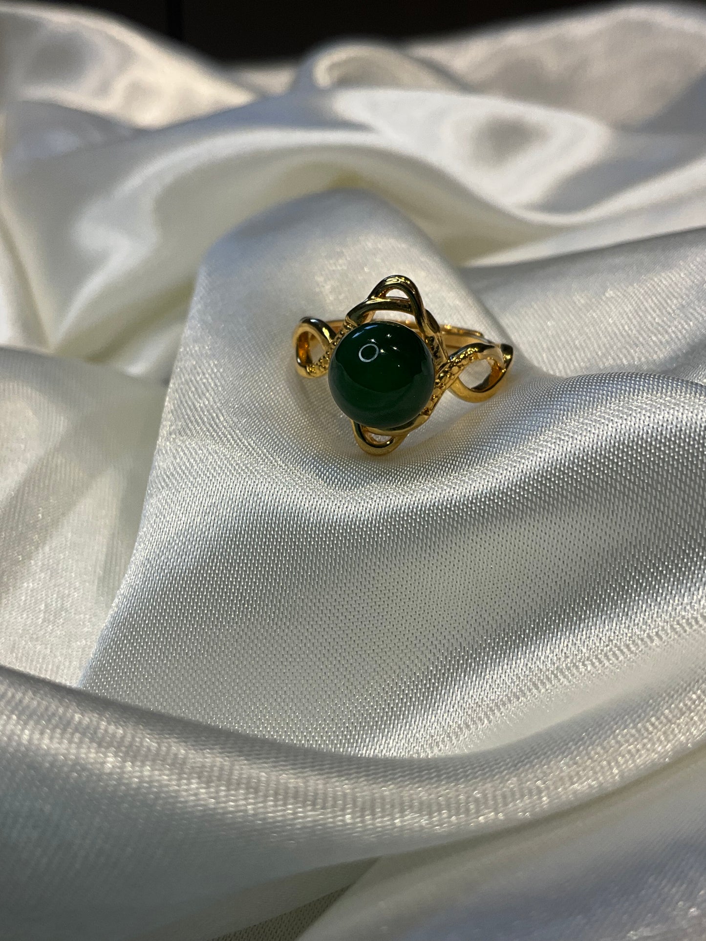 Jade 925 sterling silver gold plated adjustable ring