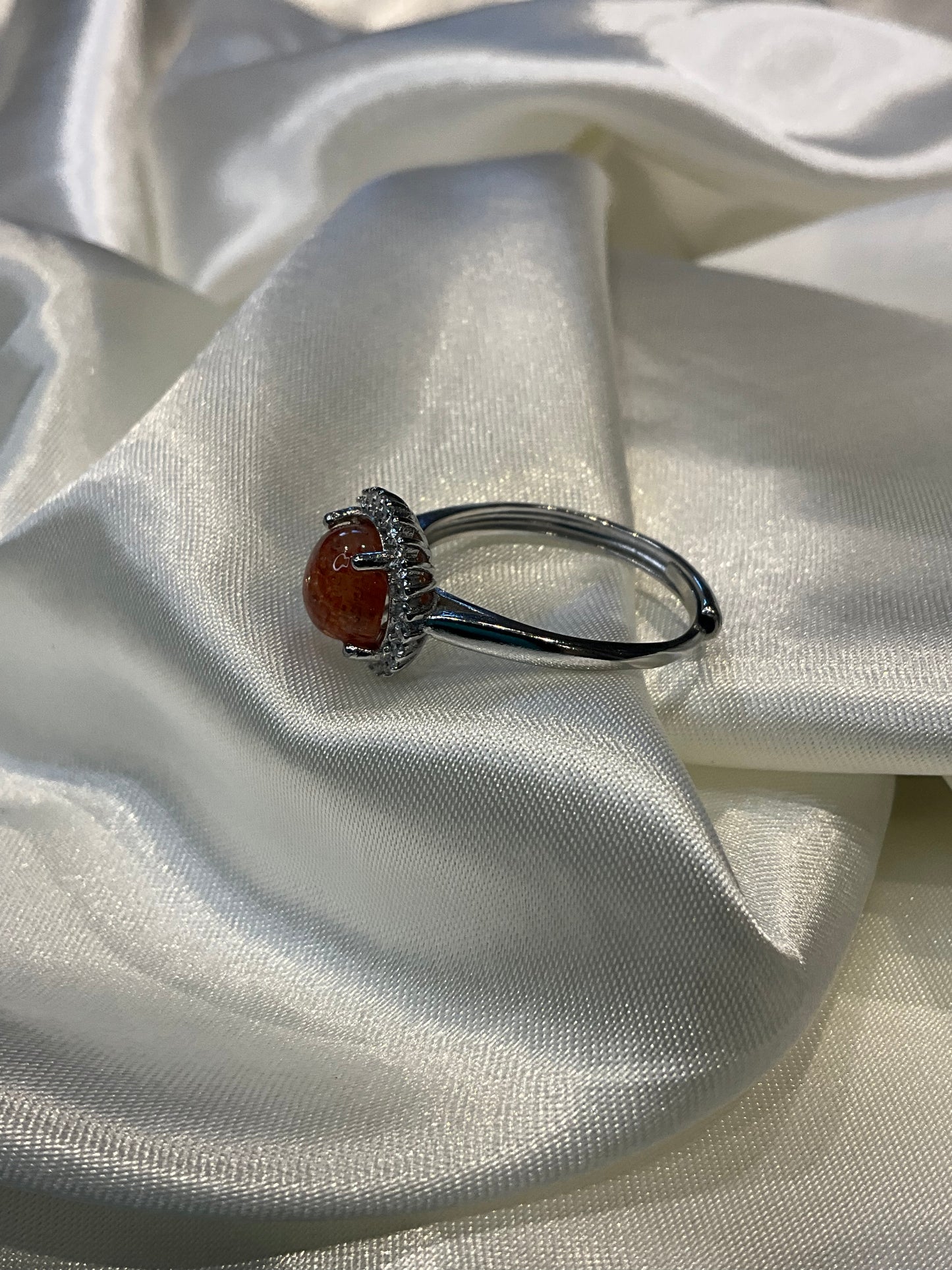 Sunstone adjustable silver plated ring