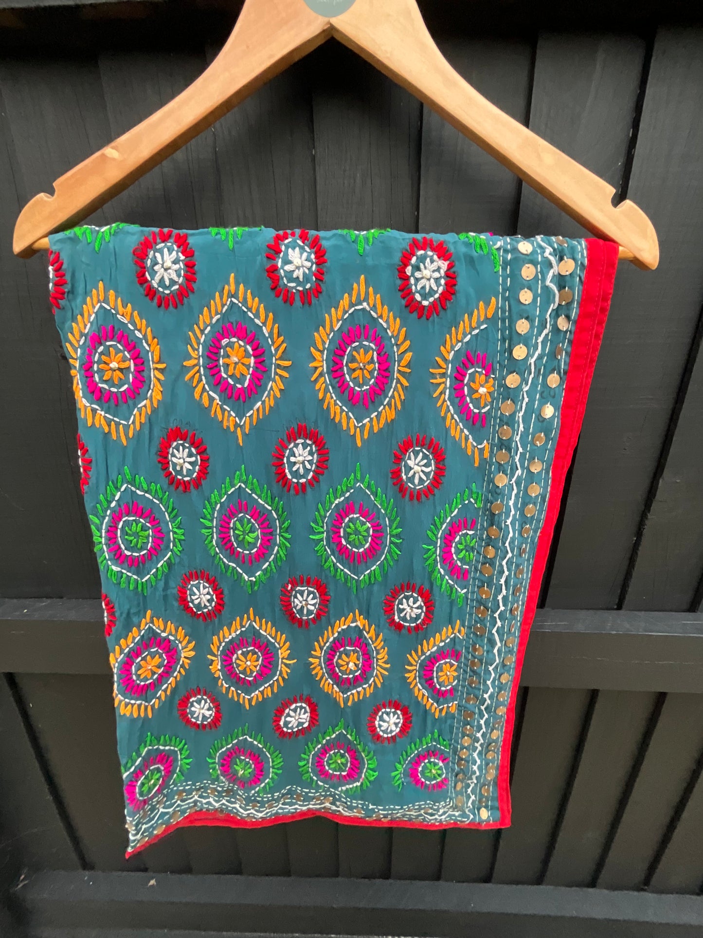 Teal/Green Phulkari Scarf